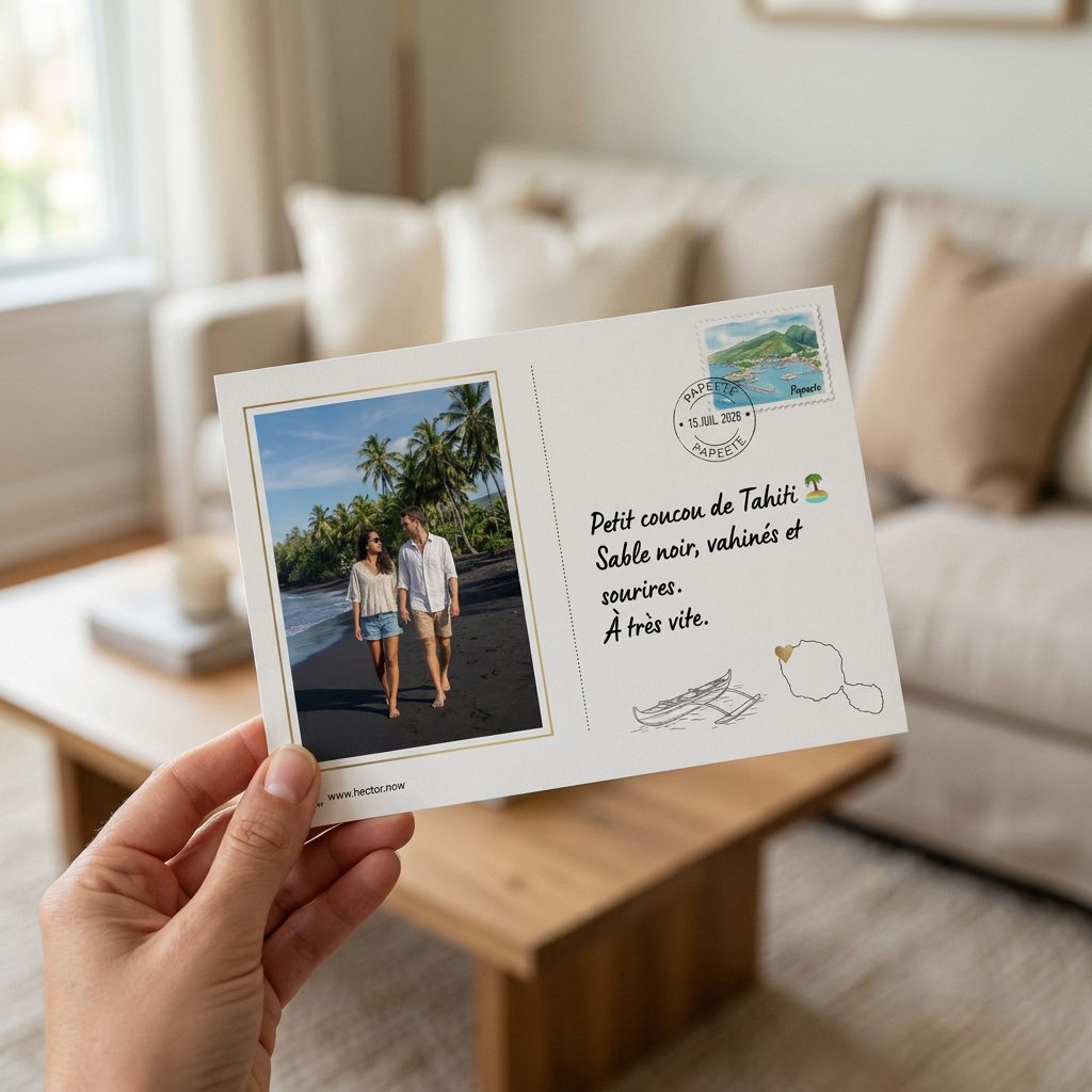 Une main tenant une carte au-dessus d’une table basse