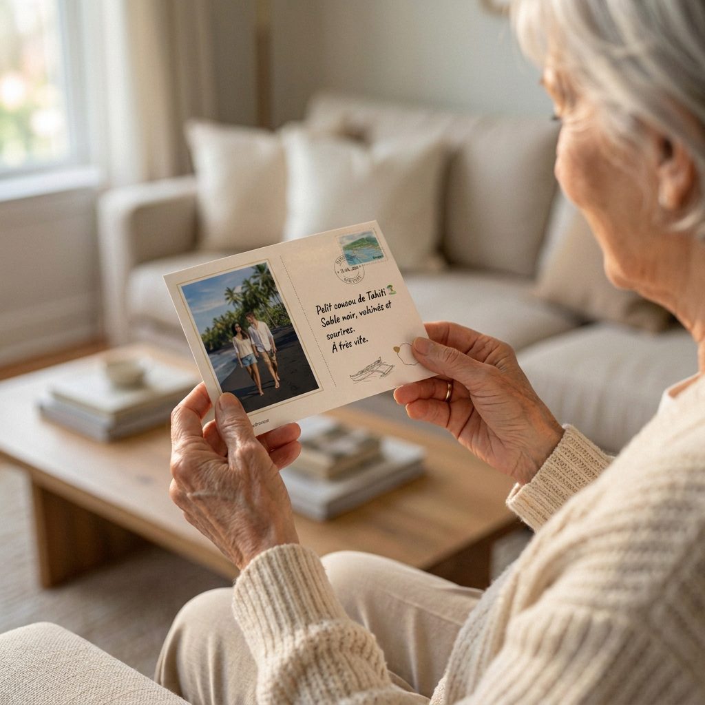 Une grand-mère lit sa carte Hector